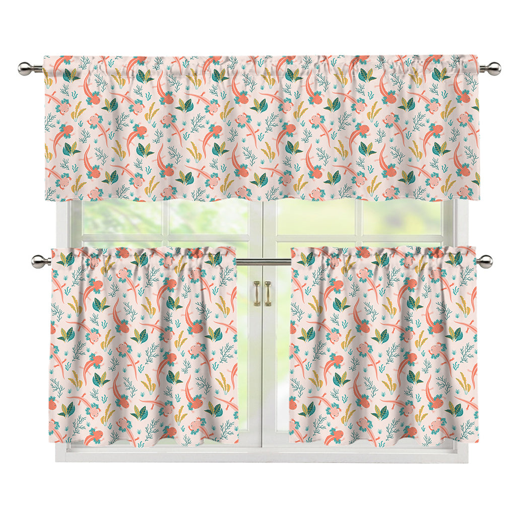 Pastel Axolotl Pattern Print 3 Piece Kitchen Curtains