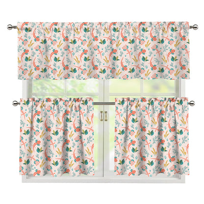 Pastel Axolotl Pattern Print 3 Piece Kitchen Curtains