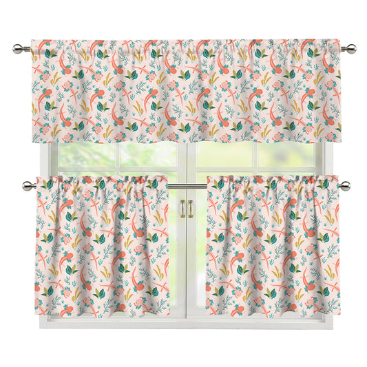 Pastel Axolotl Pattern Print 3 Piece Kitchen Curtains