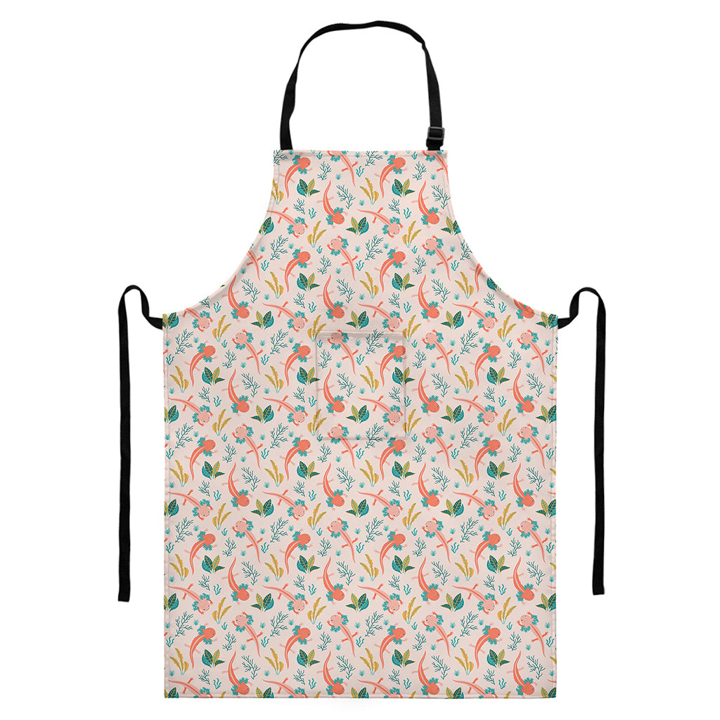 Pastel Axolotl Pattern Print Bib Apron With Pocket