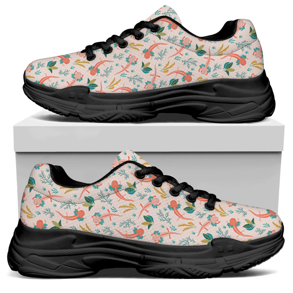 Pastel Axolotl Pattern Print Black Chunky Shoes