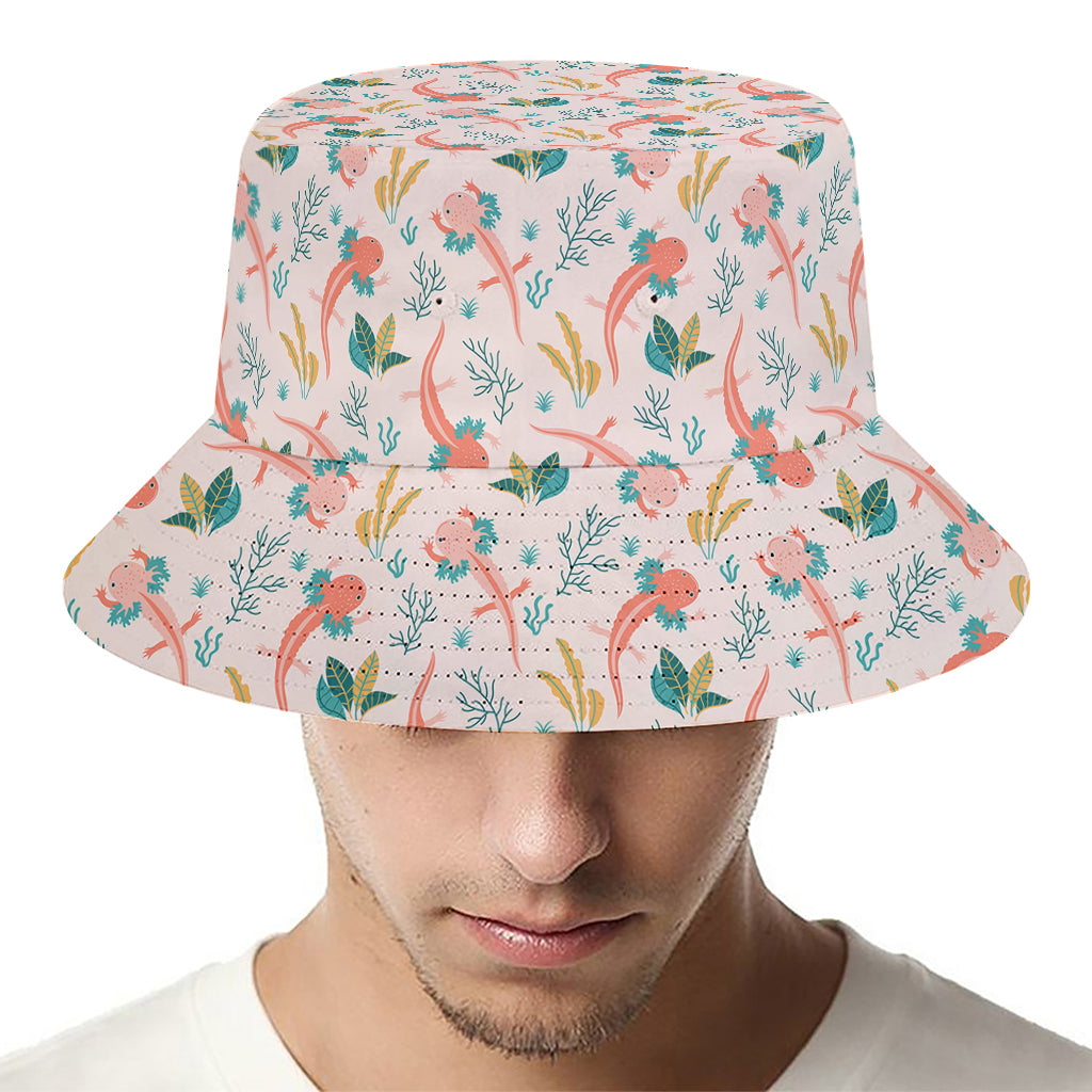 Pastel Axolotl Pattern Print Bucket Hat