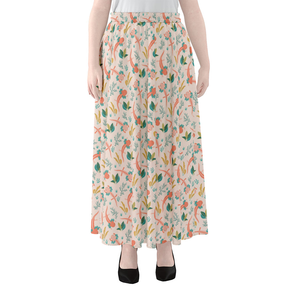 Pastel Axolotl Pattern Print Chiffon Maxi Skirt