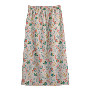 Pastel Axolotl Pattern Print Cotton Front Slit Maxi Skirt