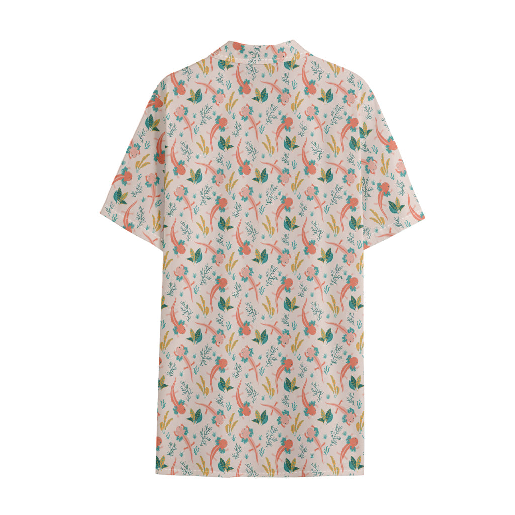 Pastel Axolotl Pattern Print Cotton Hawaiian Shirt