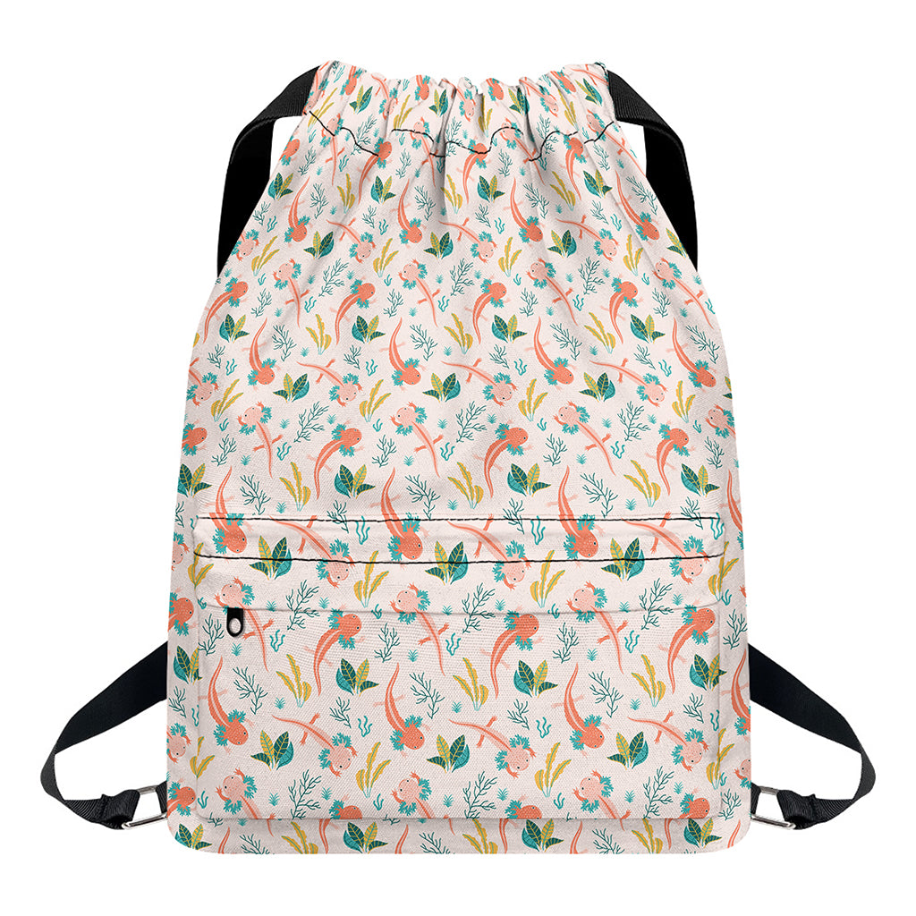 Pastel Axolotl Pattern Print Drawstring Backpack