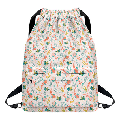 Pastel Axolotl Pattern Print Drawstring Backpack