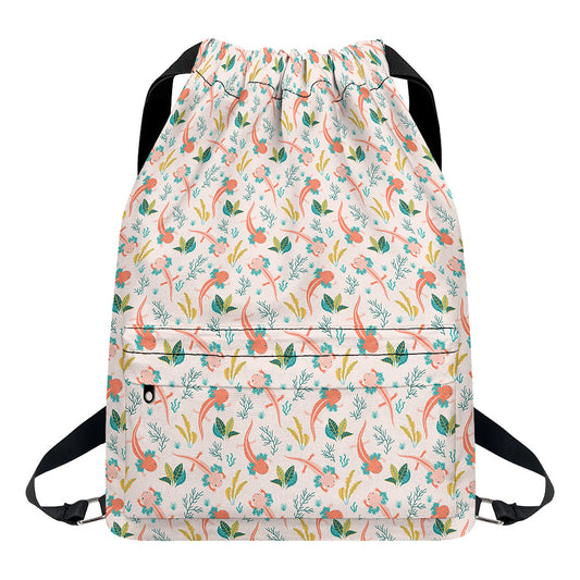 Pastel Axolotl Pattern Print Drawstring Backpack