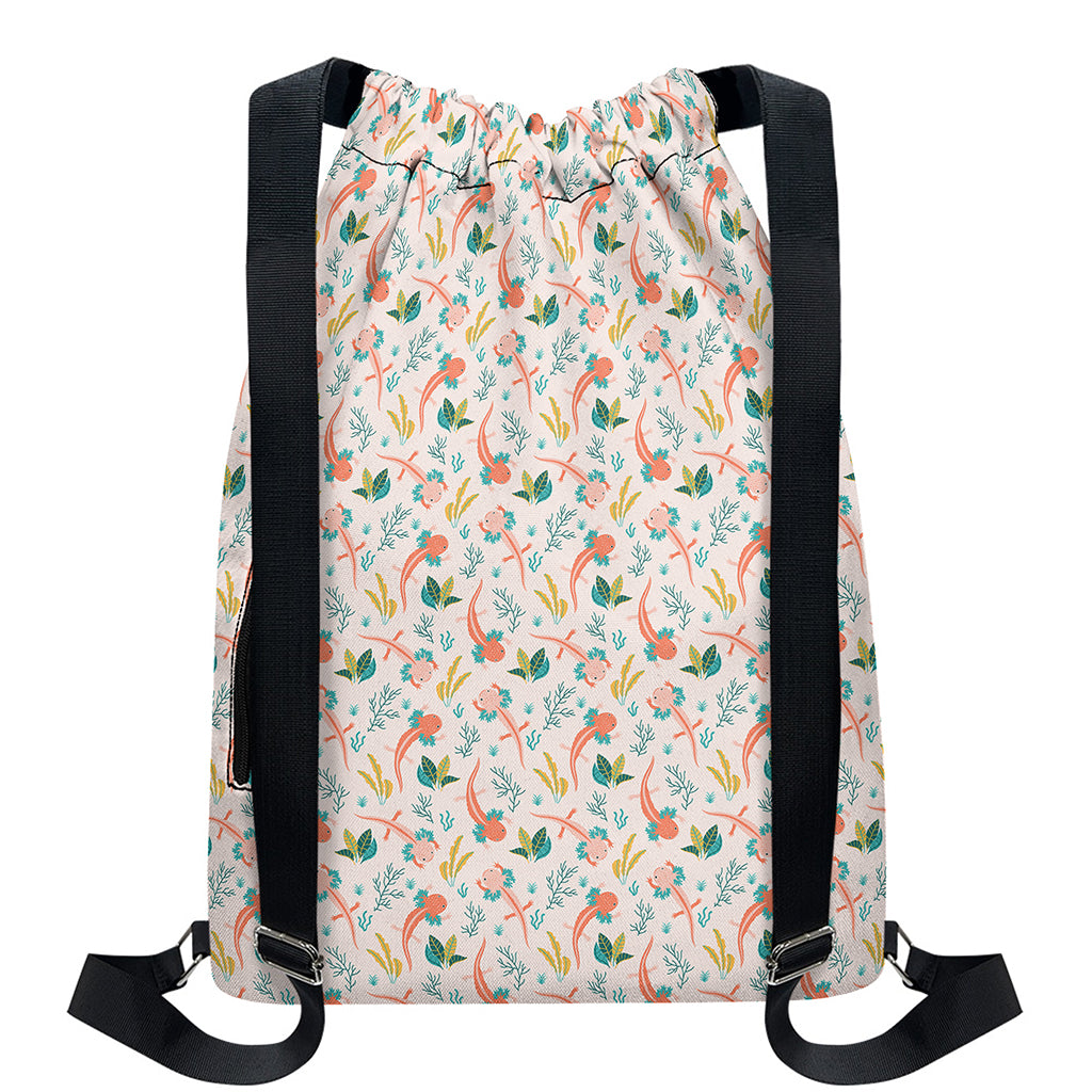 Pastel Axolotl Pattern Print Drawstring Backpack
