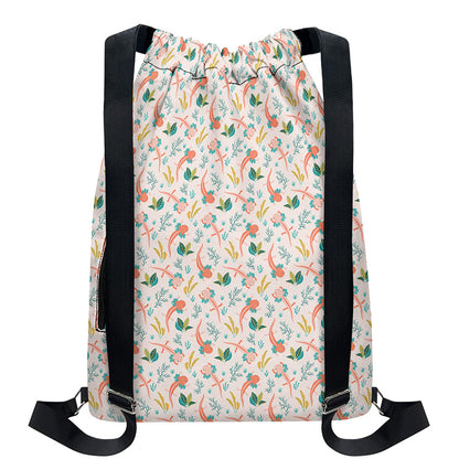 Pastel Axolotl Pattern Print Drawstring Backpack