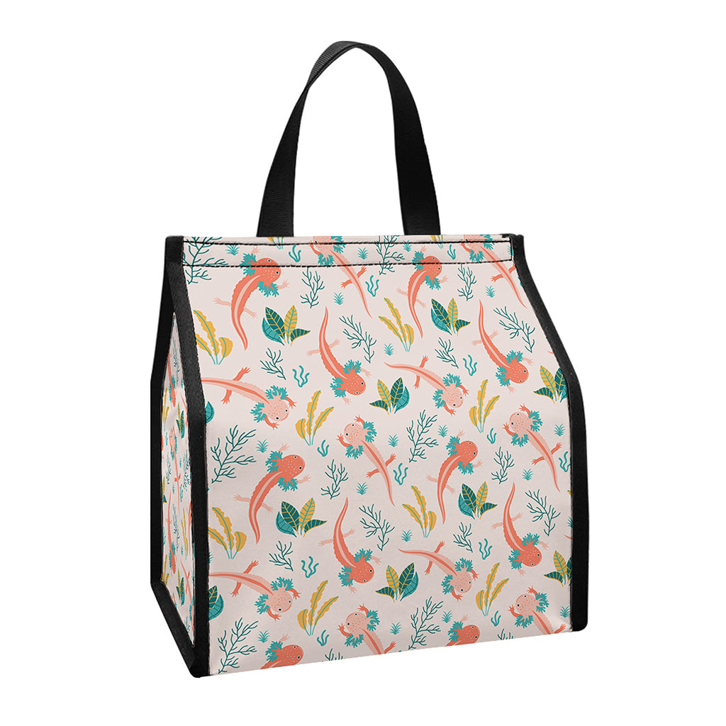 Pastel Axolotl Pattern Print Insulated Lunch Tote