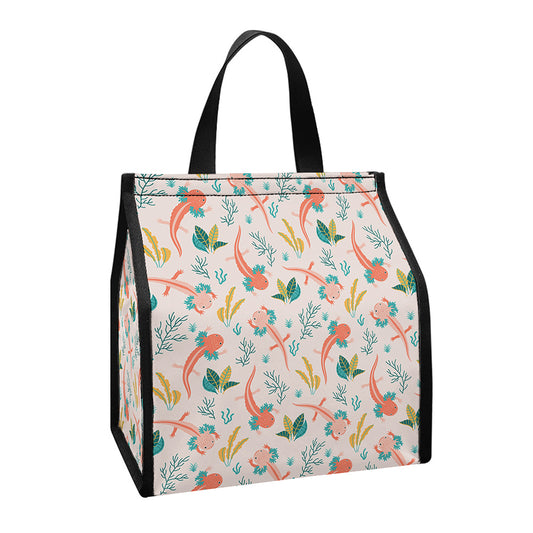 Pastel Axolotl Pattern Print Insulated Lunch Tote