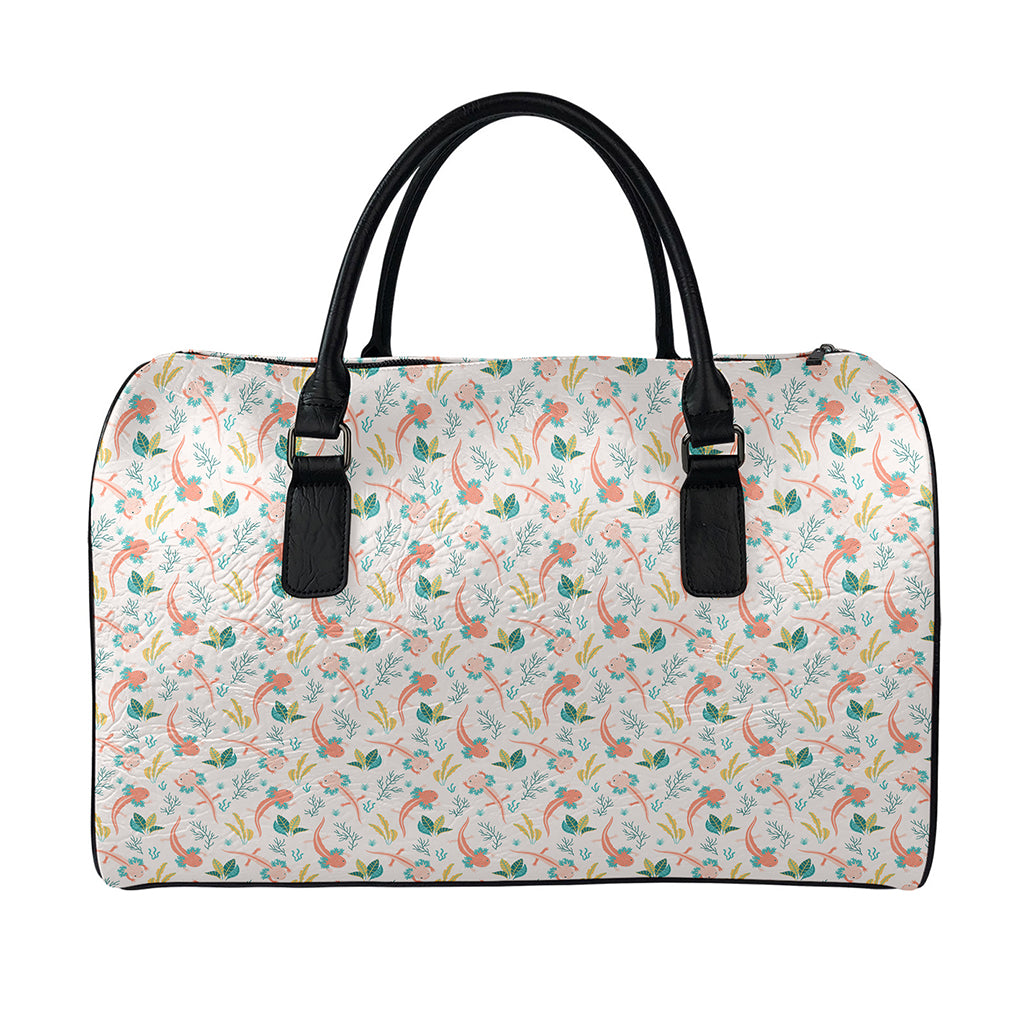 Pastel Axolotl Pattern Print Leather Duffle Bag