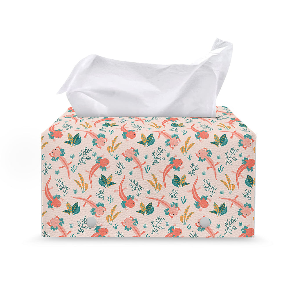 Pastel Axolotl Pattern Print Leather Tissue Box Cover