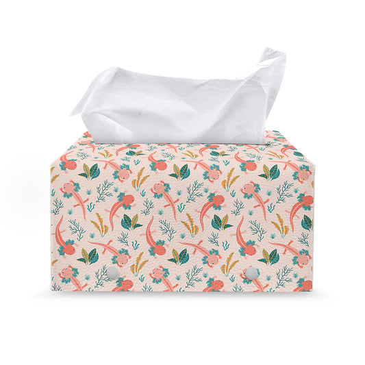 Pastel Axolotl Pattern Print Leather Tissue Box Cover