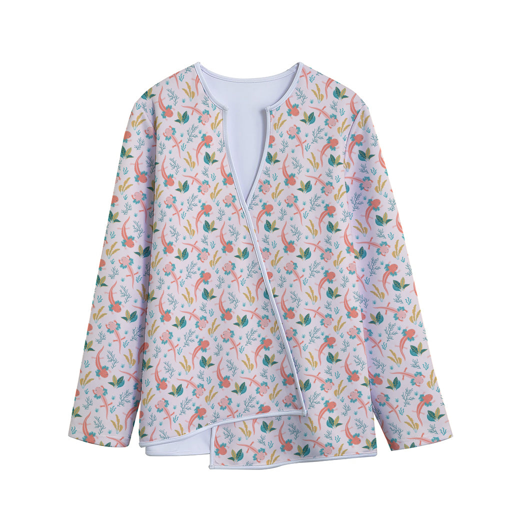 Pastel Axolotl Pattern Print Long Sleeve Short Coat