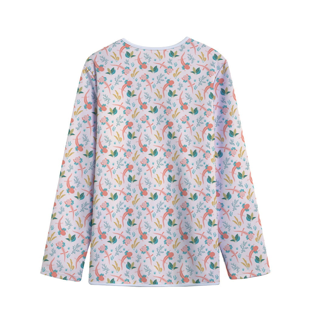 Pastel Axolotl Pattern Print Long Sleeve Short Coat