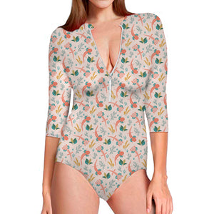 Pastel Axolotl Pattern Print Long Sleeve Swimsuit