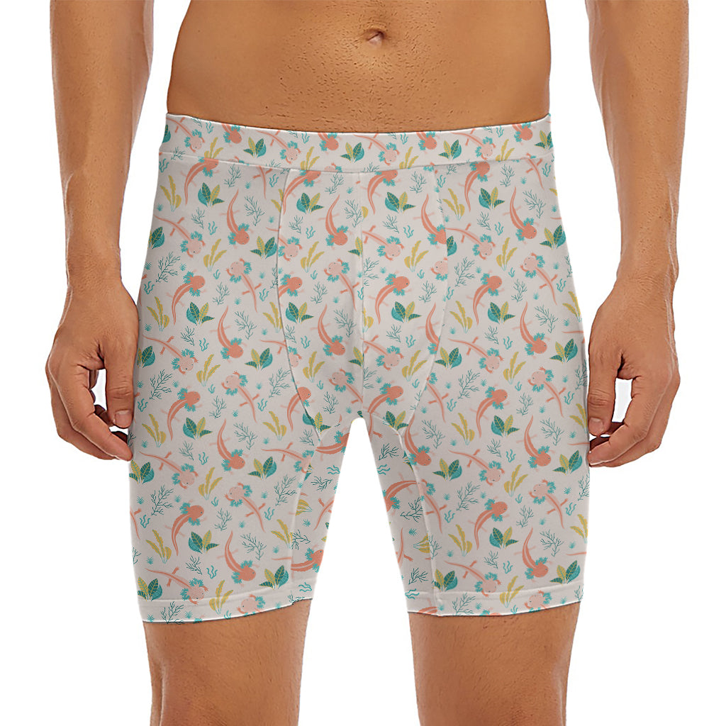 Pastel Axolotl Pattern Print Men's Long Boxer Briefs