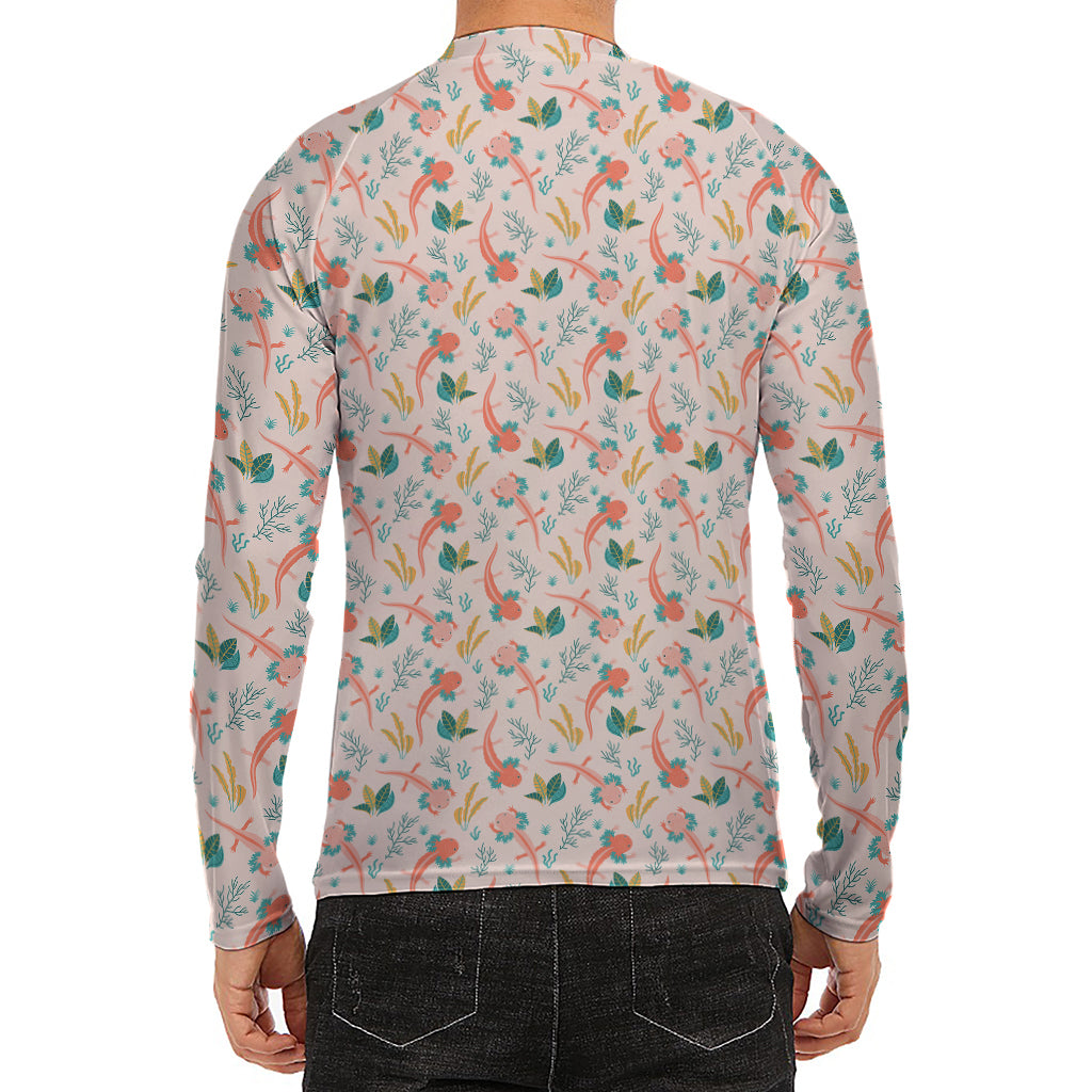Pastel Axolotl Pattern Print Men's Long Sleeve Rash Guard
