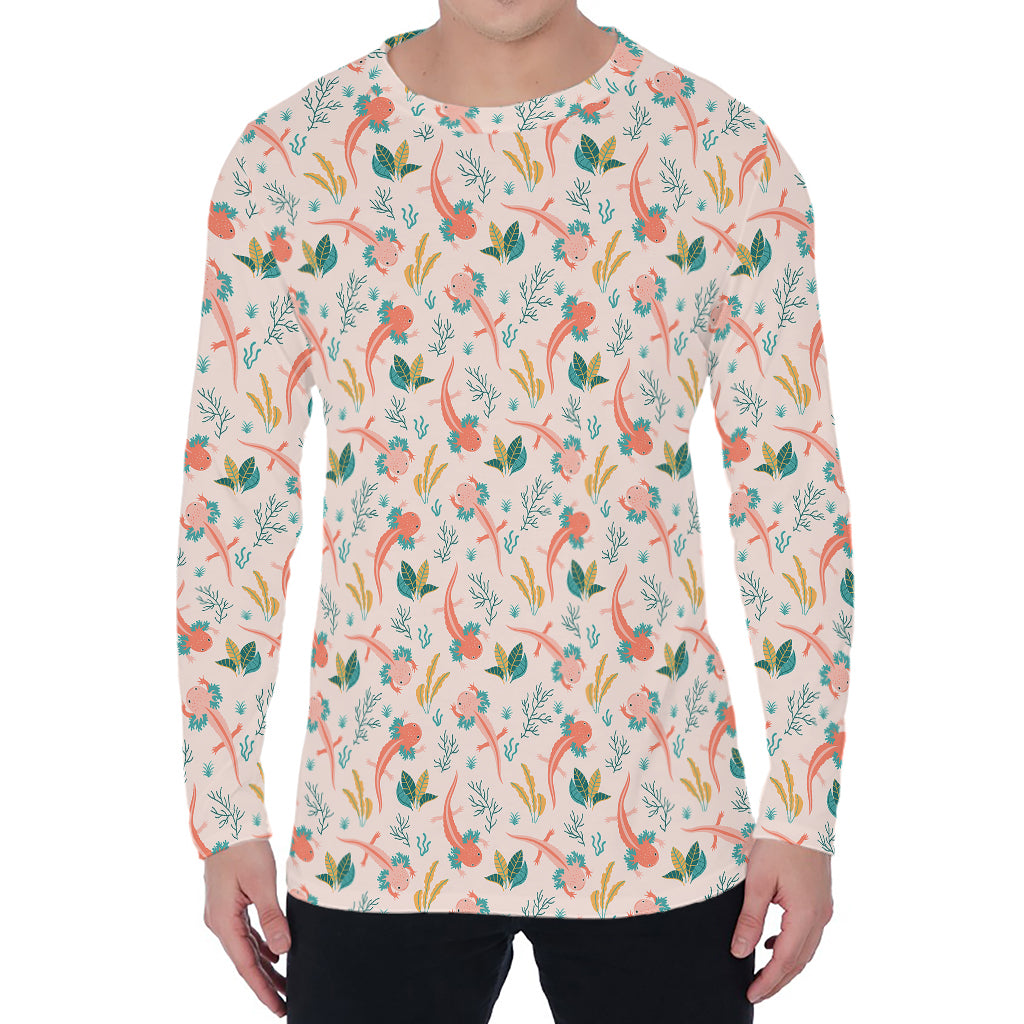Pastel Axolotl Pattern Print Men's Long Sleeve T-Shirt