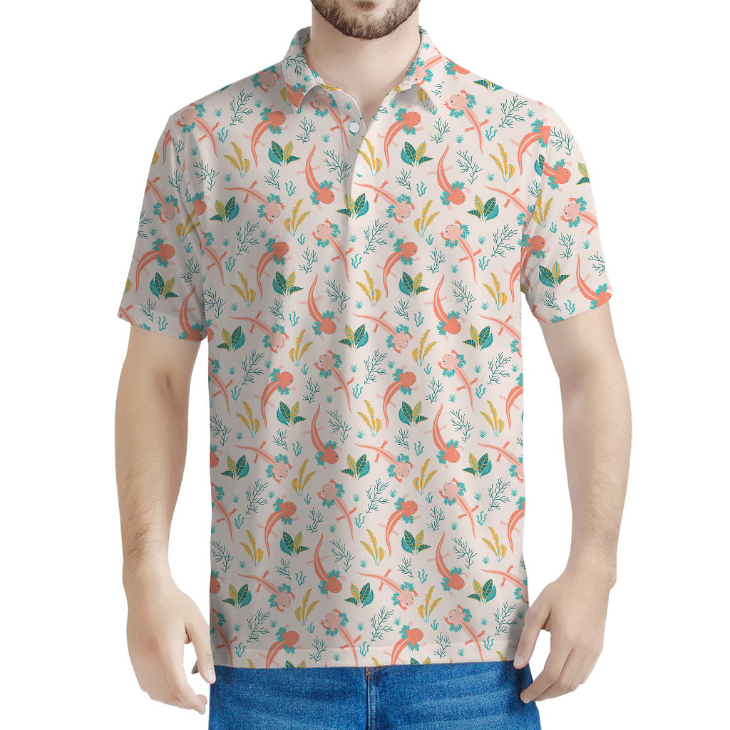 Pastel Axolotl Pattern Print Men's Polo Shirt