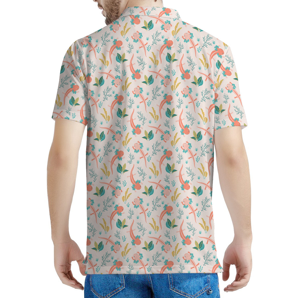 Pastel Axolotl Pattern Print Men's Polo Shirt