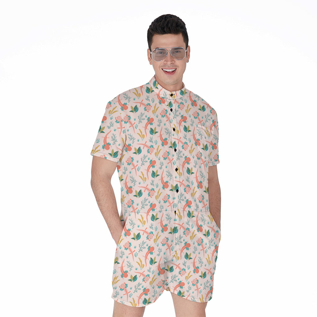 Pastel Axolotl Pattern Print Men's Rompers