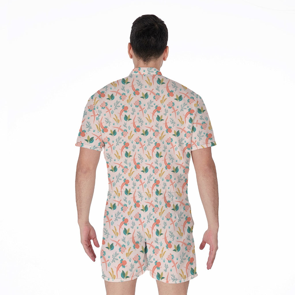 Pastel Axolotl Pattern Print Men's Rompers