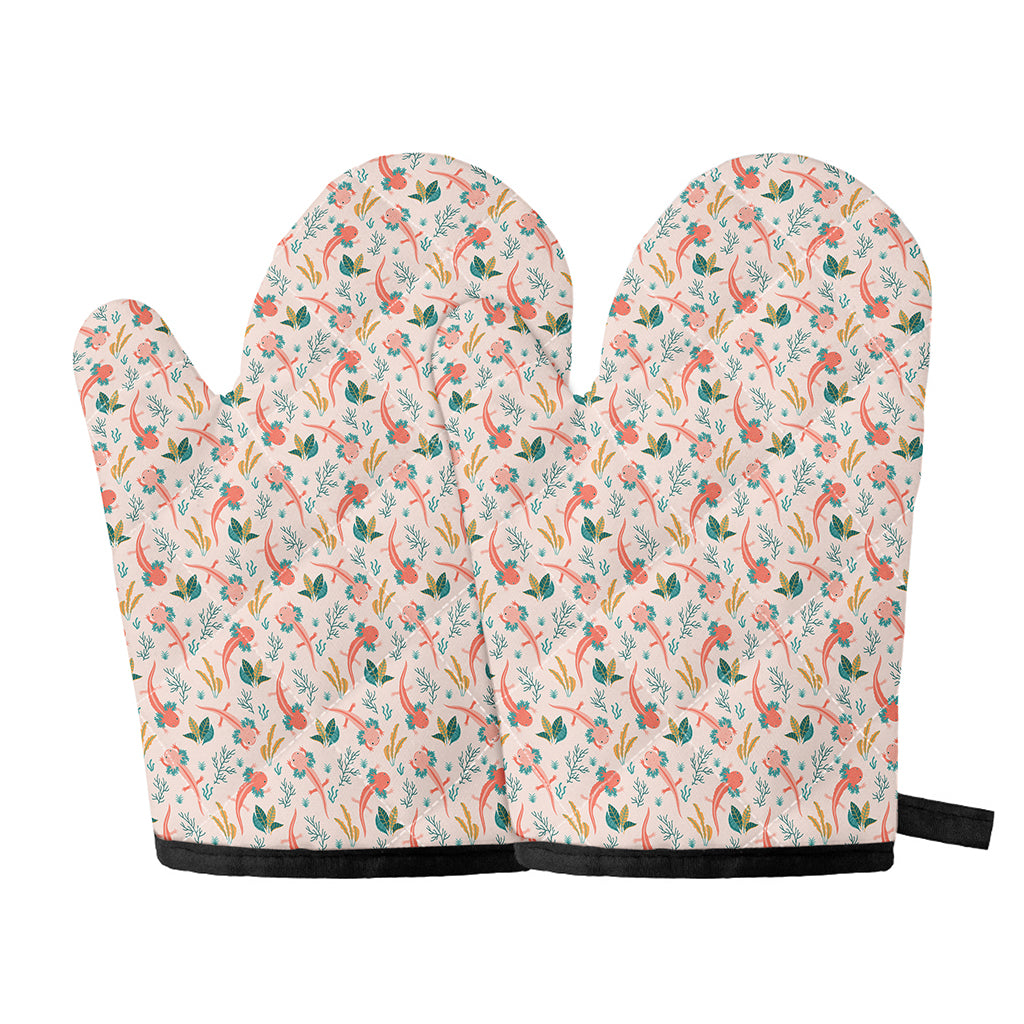 Pastel Axolotl Pattern Print Oven Mitts