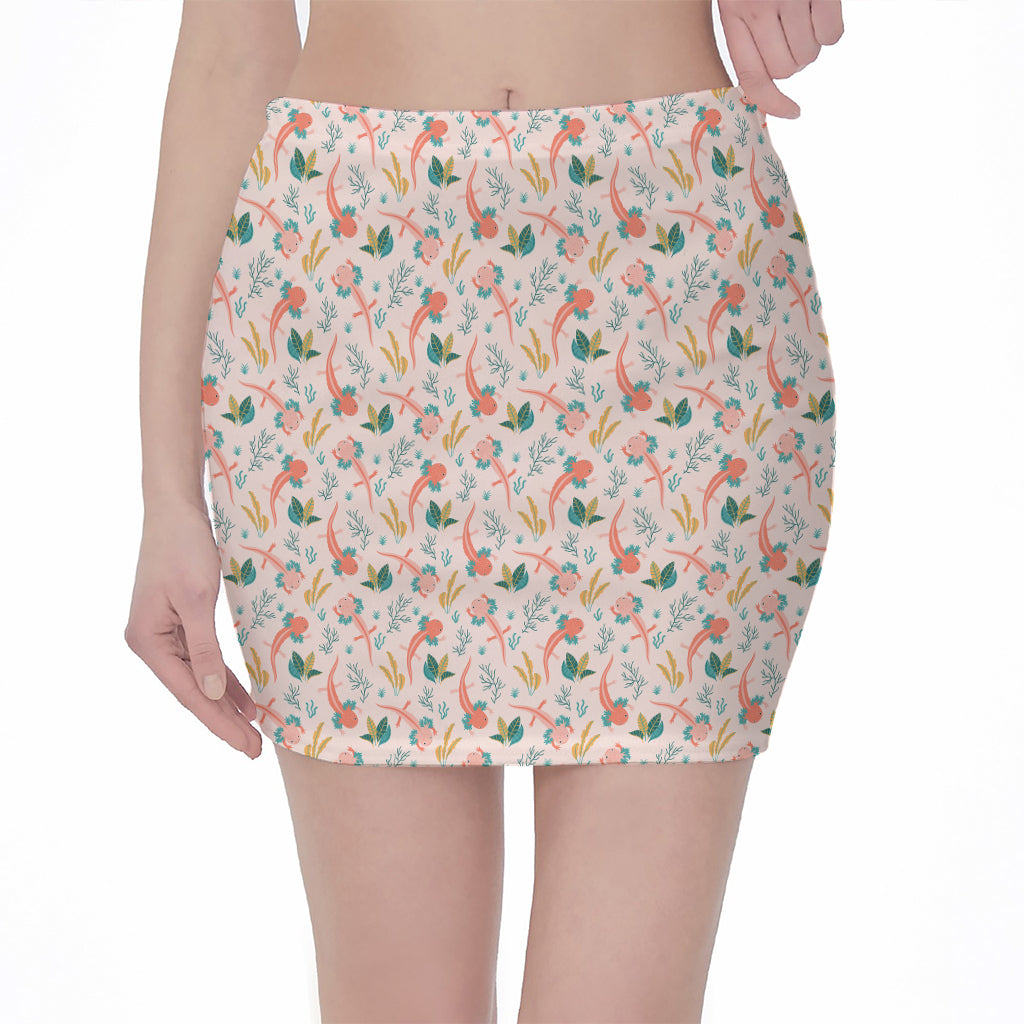 Pastel Axolotl Pattern Print Pencil Mini Skirt