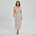 Pastel Axolotl Pattern Print Short Sleeve Maxi Dress