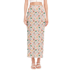 Pastel Axolotl Pattern Print Side Slit Maxi Skirt