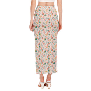 Pastel Axolotl Pattern Print Side Slit Maxi Skirt