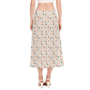 Pastel Axolotl Pattern Print Side Slit Midi Skirt