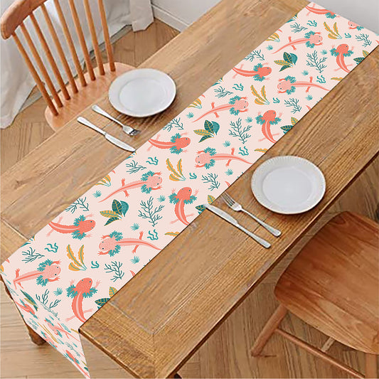 Pastel Axolotl Pattern Print Table Runner