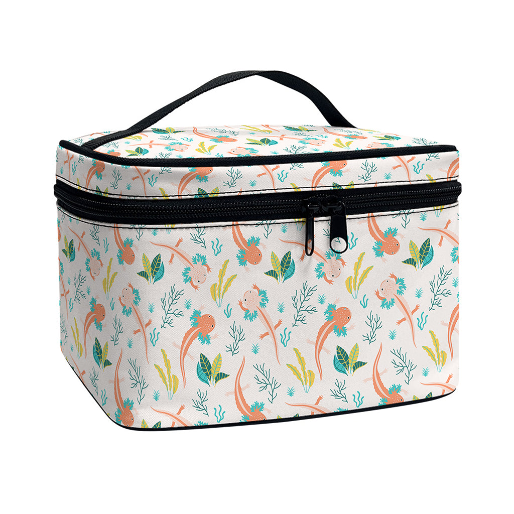 Pastel Axolotl Pattern Print Travel Makeup Bag