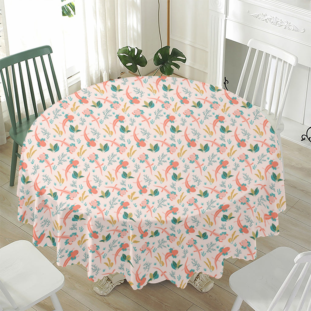 Pastel Axolotl Pattern Print Waterproof Round Tablecloth