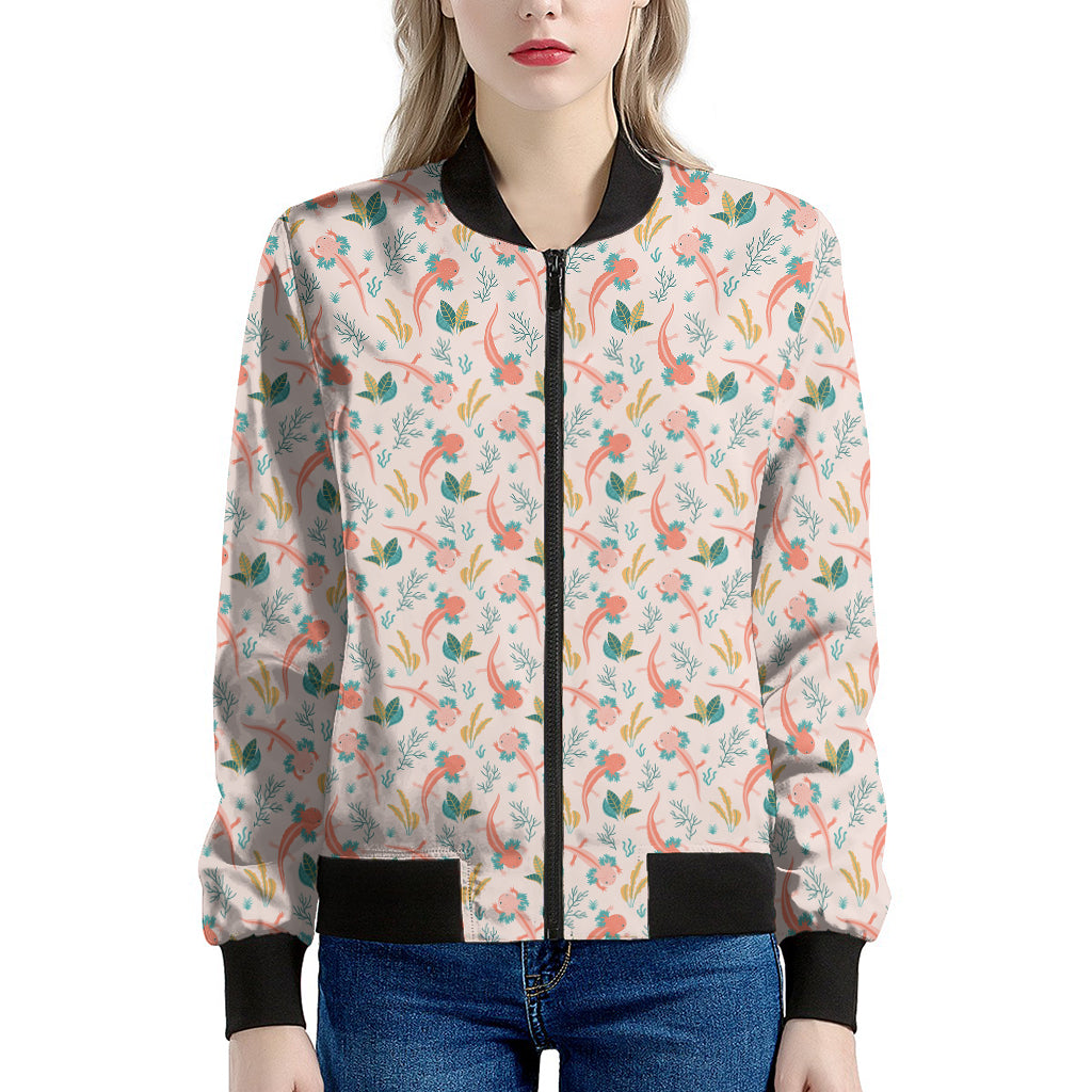 Pastel Axolotl Pattern Print Women's Bomber Jacket