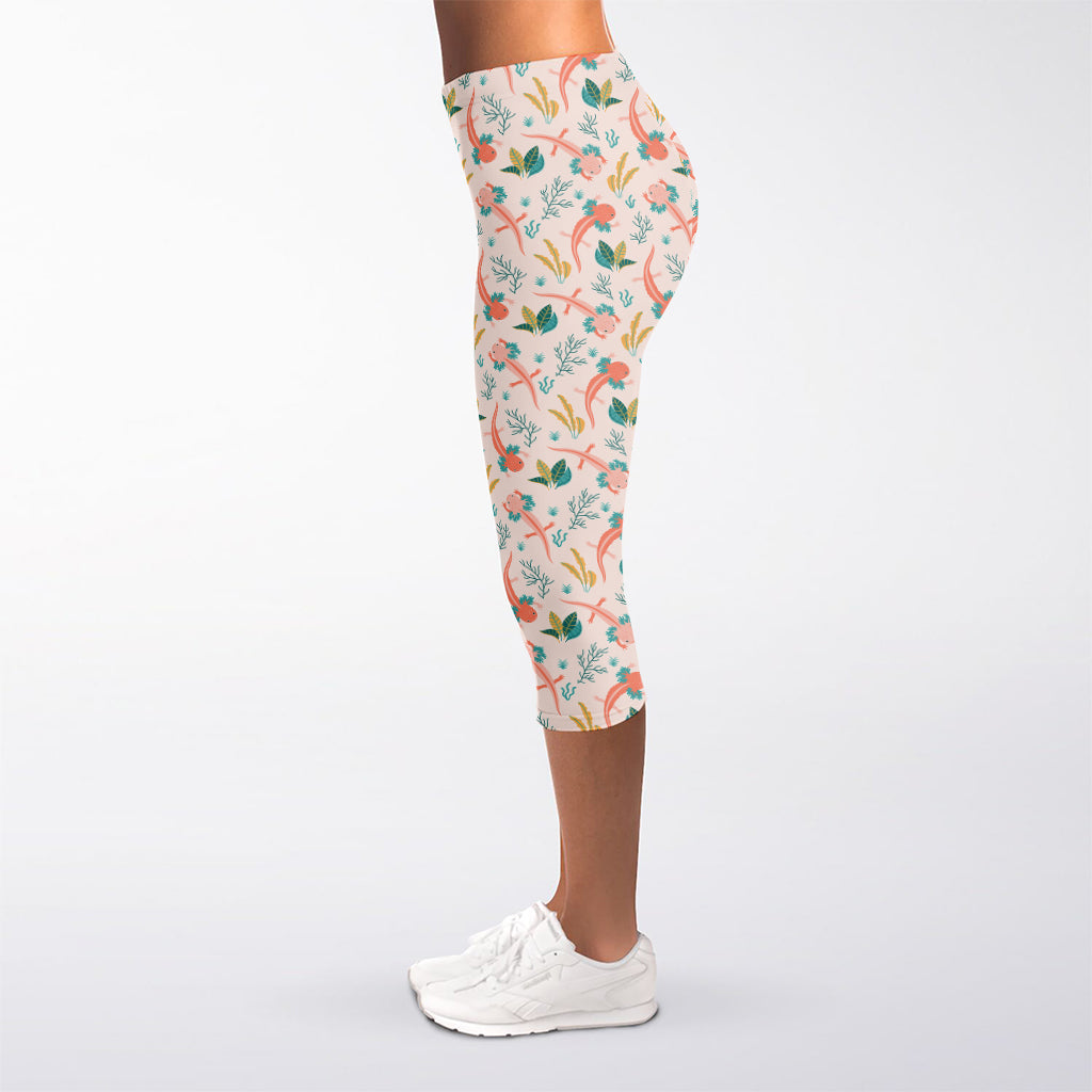 Pastel Axolotl Pattern Print Women's Capri Leggings