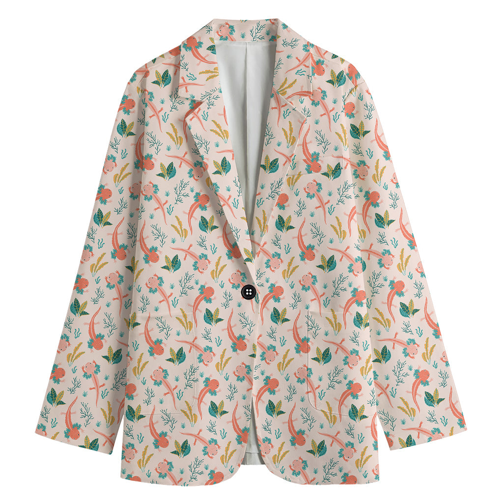 Pastel Axolotl Pattern Print Women's Cotton Blazer