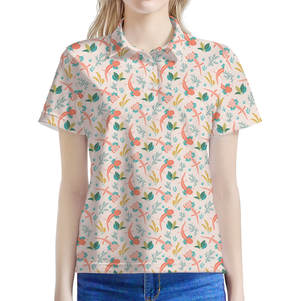 Pastel Axolotl Pattern Print Women's Polo Shirt