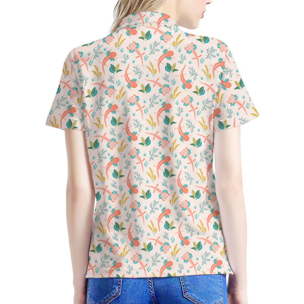 Pastel Axolotl Pattern Print Women's Polo Shirt