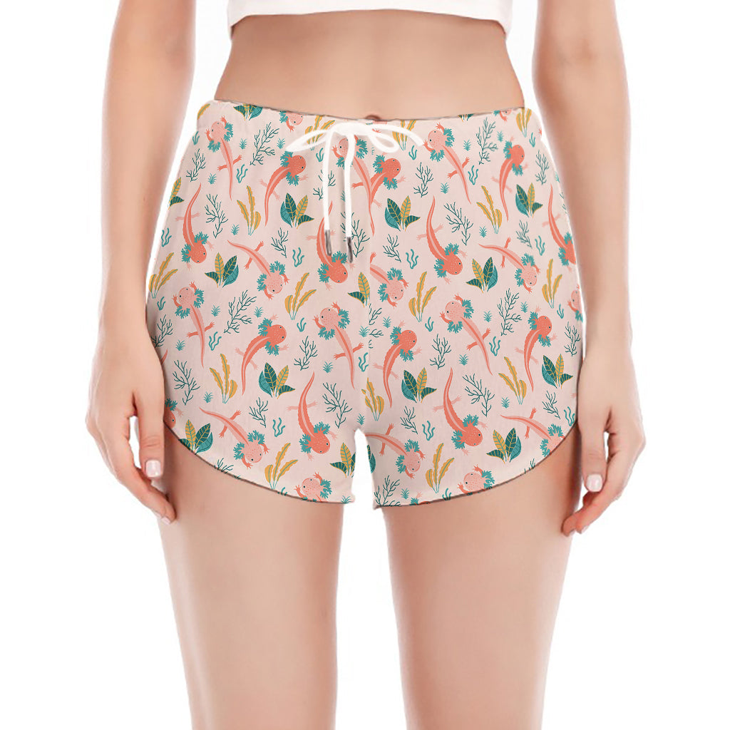 Pastel Axolotl Pattern Print Women's Split Running Shorts