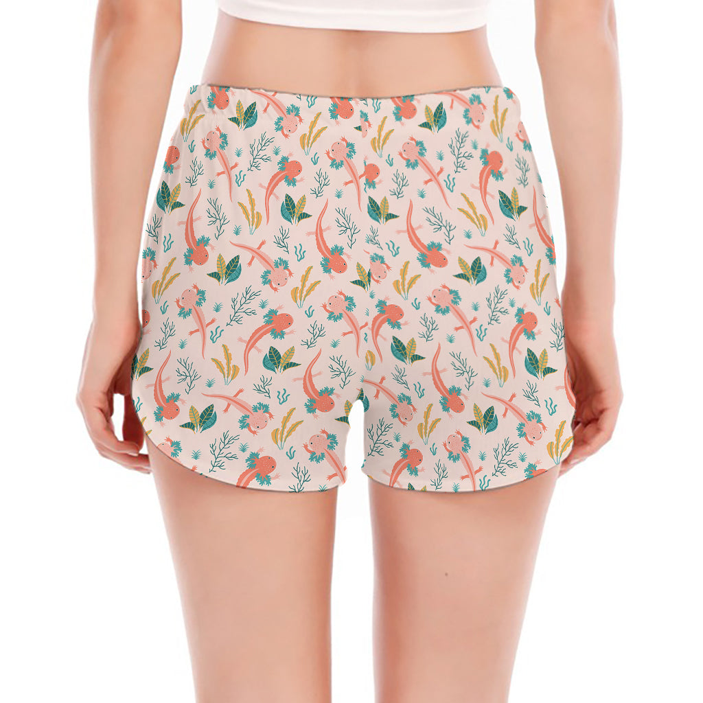 Pastel Axolotl Pattern Print Women's Split Running Shorts