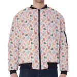 Pastel Axolotl Pattern Print Zip Sleeve Bomber Jacket