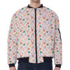 Pastel Axolotl Pattern Print Zip Sleeve Bomber Jacket