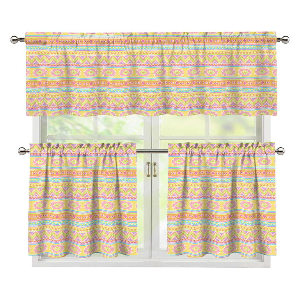 Pastel Aztec Tribal Pattern Print 3 Piece Kitchen Curtains