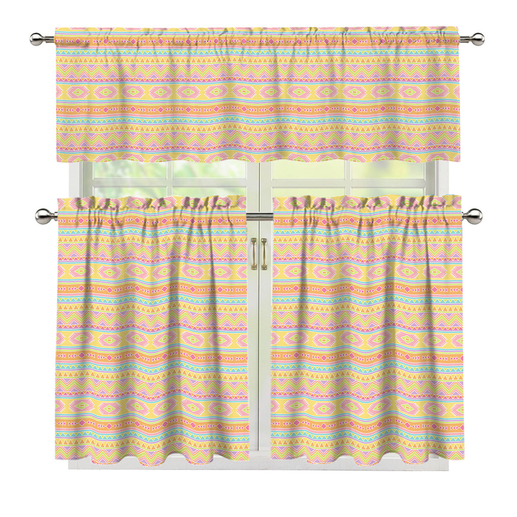 Pastel Aztec Tribal Pattern Print 3 Piece Kitchen Curtains