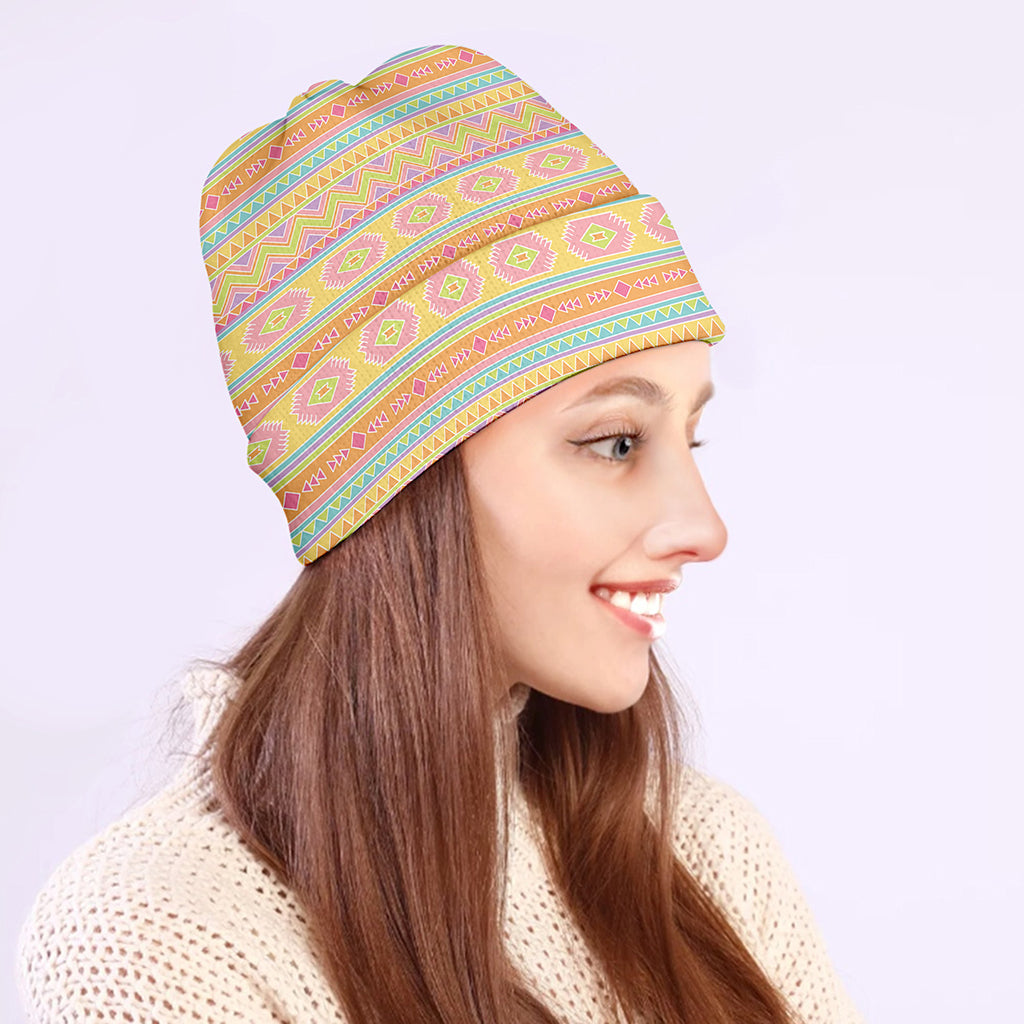 Pastel Aztec Tribal Pattern Print Beanie